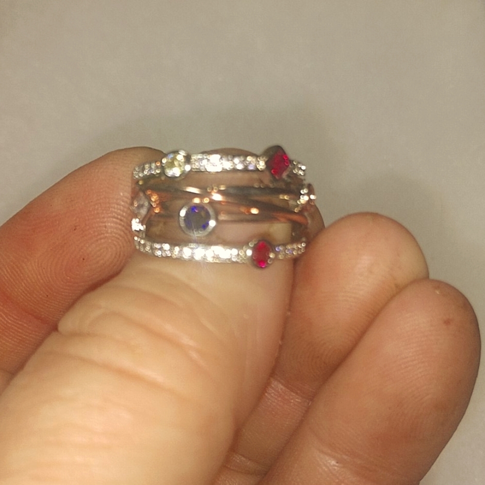 925 Sterling Silver Multi-Colored Rhinestone Ring - image 3